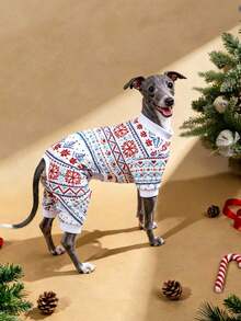 LUCKIE LABO 1pc Snowflake Fun Print Dog Four-Legged Pajamas Suitable For Chihuahua Small Dogs Physical Flea Prevention Base Pet Dog Clothes Fashion Four-Legged Pajamas Applicable For Cats And Dogs Indoor And Outdoor - Multicolor - View 3