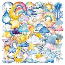 50Pcs For Kids Watercolor Weather Element Stickers Waterproof DIY Craft Decals - Multicolor - View 7