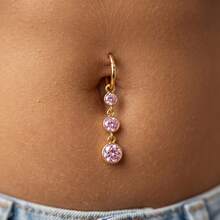 TOKRING 1pc Belly Button Rings 14G Gold Plated Clicker Belly Rings For Women,Dangle Cubic Zirconia Navel Piercing Stainless Steel Belly Piercing Jewelry - Buckle-style - View 3