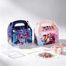 KPop Demon Hunters 12pcs Neon Concert Style Birthday Gift Box, Portable Handle Foldable Paper Cuttings Book Diy Candy, Snacks And Small Gift Containers, Very Suitable For Birthday Celebrations, Music Theme Parties, Holiday Parties, Concert Activities Party Supplies. - Multicolor - View 4