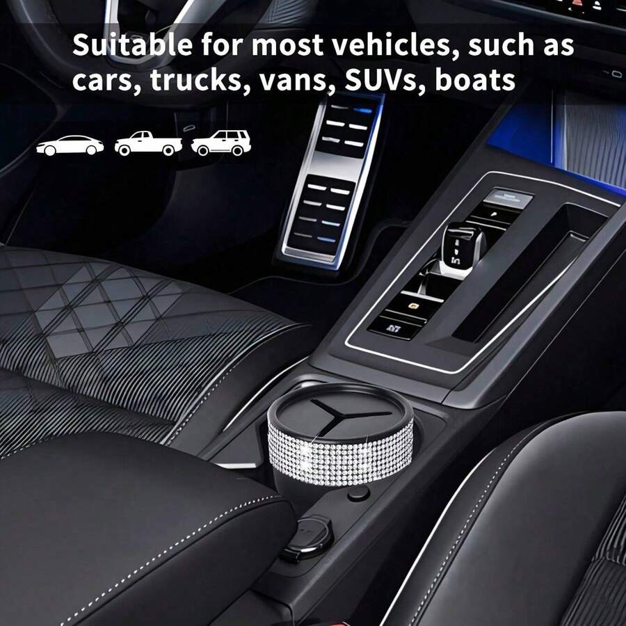 1pc Multifunctional Car Mini Trash Can With Lid, Coin Storage Desktop Organizer Ashtray Holder Box Cup Holder Garbage Bin - A - View 1