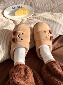 3D Funny Cartoon Horn Design Couple Home Slippers, Unisex Winter Warm Bedroom Slip-On Thick Sole Plush Slippers - Brown - View 4