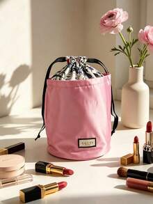 Lavender Purple Satin Drawstring Bucket Cosmetic Bag Floral Inner Lining Portable Travel Storage Pouch Gift For Women Gucci Beauty Lavender‑Purple Satin Floral‑Lined Drawstring Bucket Makeup Pouch - Purple - View 2
