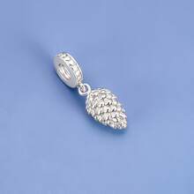 Sweet Food & Fruit Dangle Charm Beads, Pea Ice Cream Donut Apple Pinecone Leaf Design, Fit European Bracelet, DIY Jewelry Accessory,1PC - Silver - View 8