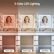 HaluPeit Dressing Table With LED Light, Vanity Desk With 1 Large Drawer And 8 Small Drawer Cabinets, Adjustable Brightness, Large HD Mirror, 9 Open Storage Areas - Silver - View 4