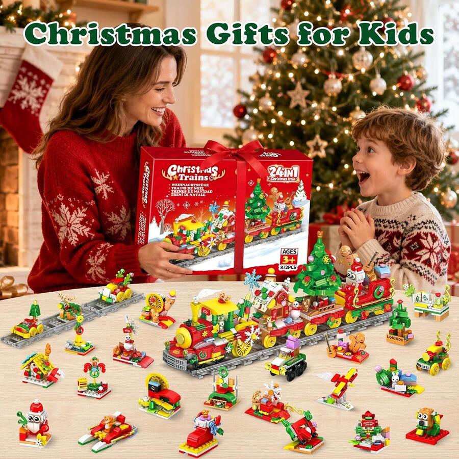 2026 Christmas DIY Holiday Calendar Train Building Block Set 24pcs Christmas Countdown Train, Includes Christmas Train, STEM Educational Toy Gift For Children 3 Years And Above, Christmas Gift, Christmas Decoration Toy - Multicolor - View 1