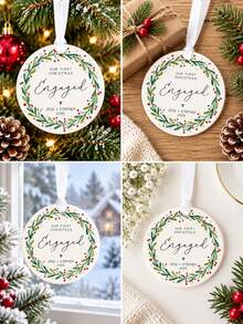 1 buah Ornamen Keramik Natal Pertama yang Dipersonalisasi, Nama dan Tahun yang Dapat Disesuaikan, Dekorasi Ornamen Pasangan, Kenang-kenangan Pertunangan, Hadiah Liburan untuk Tunangan, Dekorasi Gantung Pohon Natal, Pasangan yang Baru Bertunangan, Desain Hijau Pedesaan - MultiWarna - View 4