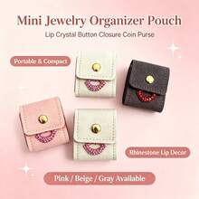 Tas Penyimpanan Perhiasan Mini dengan Dekorasi Bibir Berlian Imitasi, Organizer Cincin & Anting Portabel dengan Kancing Jepret, Kotak Perhiasan Kecil yang Dapat Dilipat, Kantong Aksesori Perjalanan yang Ringkas, Ringan untuk Penggunaan Sehari-hari & Perjalanan, Hadiah Istimewa untuk Kolektor Perhiasan - MultiWarna - View 6