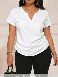 Women's Casual Short Sleeve Small V-Neck Plus Size T-Shirt, Breathable Lightweight Everyday Top, Suitable For Outdoor Activities - White - View 5