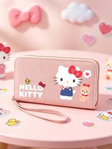 SANRIO 1Pc Cute Hello Kitty Graphic Long Wallet For Women Zip Around PU Leather Clutch Purse With Large Capacity Phone Pocket Wristlet Strap Multi Card Slots - Multicolor - View 9