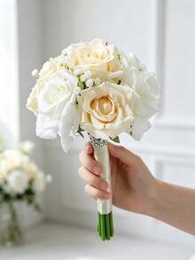 Boho Wedding Bouquets Bride Bouquets Artificial Roses Flowers For Bride Bridesmaid Bouquets, Wedding Prom Church Decoration, Ceremony, Anniversary - Beige - View 13