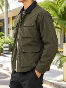 Under Armour Men's Sports Jacket APAC Curry Utility Jacket Cargo Style Style Lapel Casual Jacket Outerwear 6012760-308 - Military Green - View 3