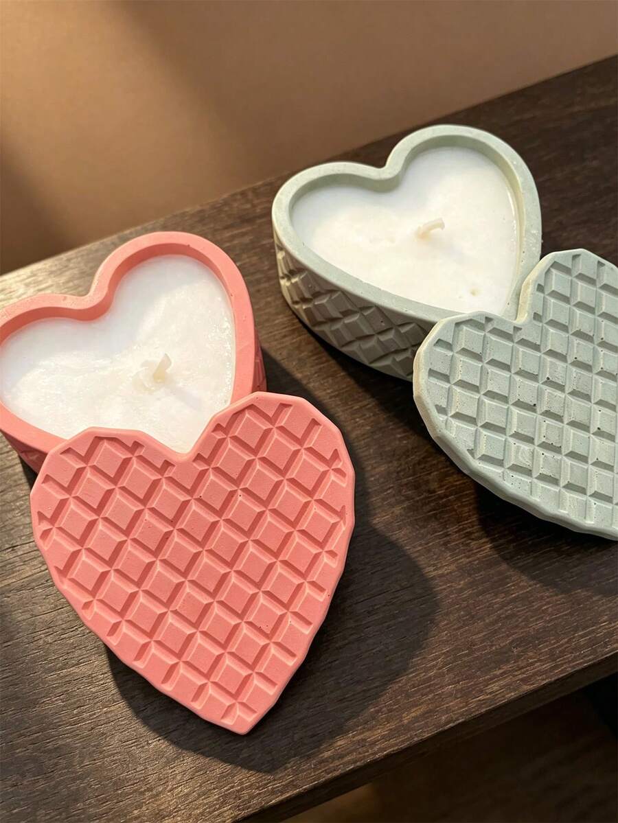 DIY Rhombus Lattice Heart Silicone Mold, Heart Storage Box Casting Mold For Aromatherapy Candle, Gypsum Epoxy Resin Drip Glue Mold, Handmade Desktop Ornament Home Decor Craft Making Mold - White Silicone Mold - View 1