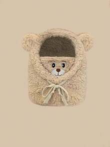 1pc Baby Cartoon Bear Ear Fleece Knitted Hat With Mask, Warm Headwear, Thickened Ear Protection Skull Cap, Neck Warmer - Multicolor - View 14