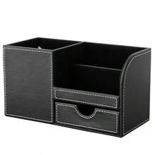 All-In-One Pen Holder Office Stationery Box Multifunctional Leather Business Card Holder Front Desk Desktop Conference Room Desktop Storage Box, Creative Fashion Student Desktop Office Stationery Storage Box Drawer Style Pen Holder - Multicolor - View 7