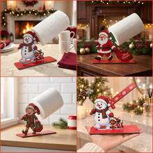 1/3pcs Christmas Paper Towel Holder Wooden Santa Snowman Roll Stand Tissue Dispenser For Kitchen Countertop Party Dining Table Bathroom Vanity Holiday Winter Home Tabletop Decor - Multicolor - View 4