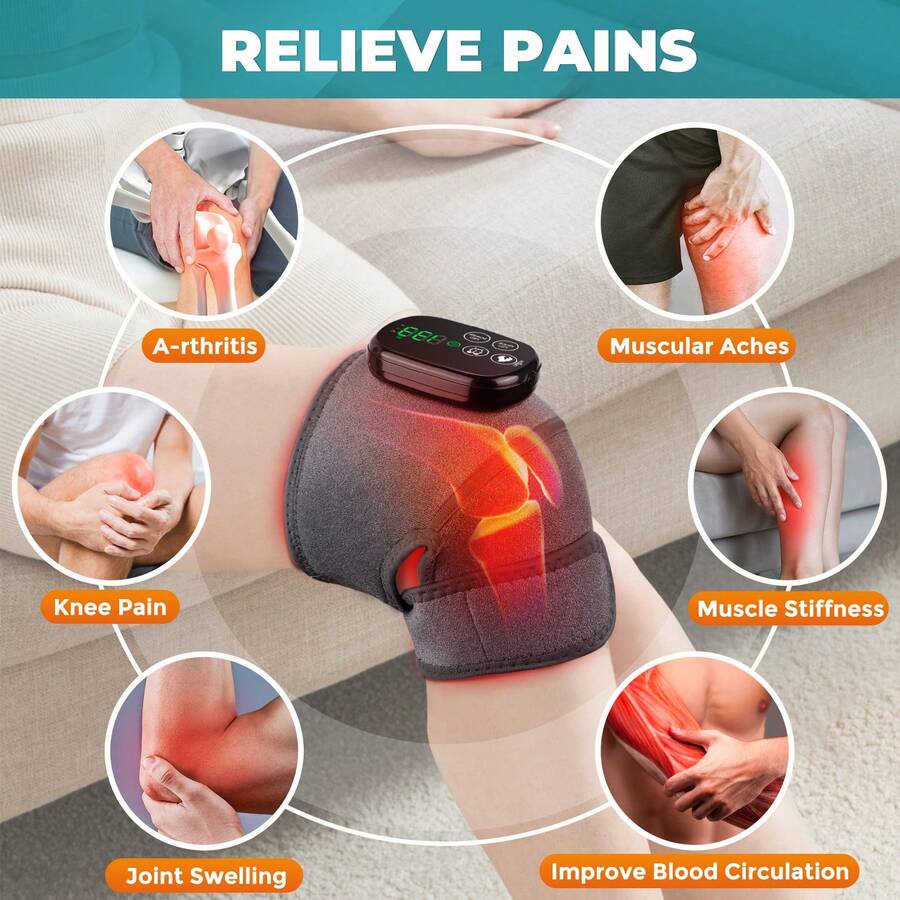Hailicare Heated Knee Support Band With Smart LED Controller, Electric Knee Heating Pad, Adjustable Warm Knee Support Strap, Unisex, Suitable For Home, Office And Daily Comfort - Grey - View 1
