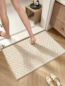 1pc Nordic Style 3D Jacquard Bathroom Rug, Creamy Style Home Bedroom Living Room Laundry Room Entryway Decorative Carpet, Soft Skin-Friendly Comfortable Foot Feel Easy To Clean Doormat, Soft Bedside Decorative Rug, Home Decor Room Decoration, Light Luxury INS Style Home Decor Mat, Skin-Friendly Breathable Easy To Maintain - Beige - View 2
