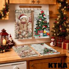 2Pcs Christmas Kitchen Dish Towel Set, Vintage Gingerbread Man & Christmas Tree Print, Xmas Kitchen Decor Hand Towel, Christmas Holiday Gift - Multicolor - View 9