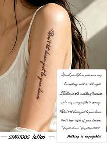STARTTOOS 1pc Black Ins Style Minimalist Handwritten Cursive English Quote Pattern Party Gift Music Festival DIY Holiday Gift Temporary Waterproof Tattoo Sticker For Arm - Black - View 1