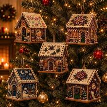 3D Wooden Christmas House Diamond Painting Kit, Pearl Rhinestone DIY Decor - View 1