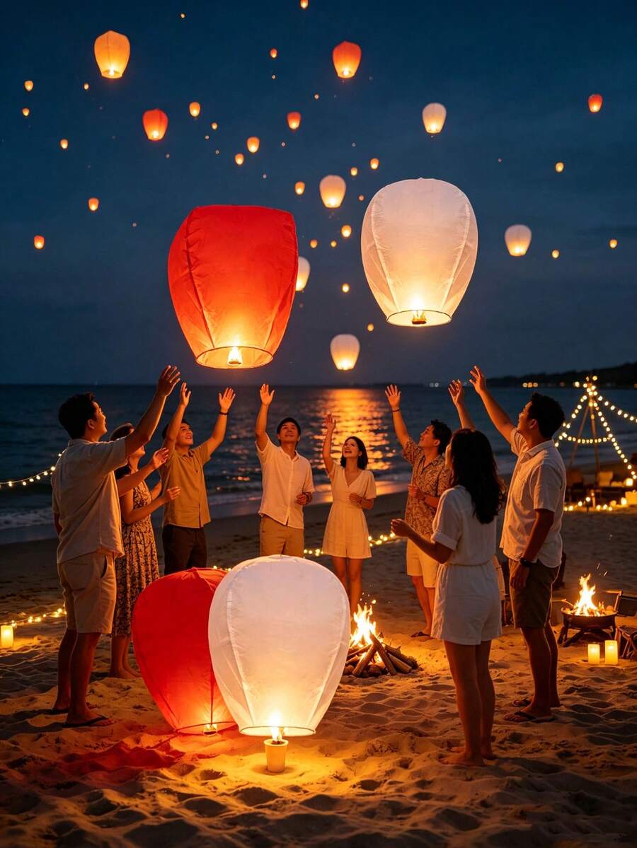 20/10/5/3/1pc White Ellipse Floating Wish Lanterns, Multi Pack Festival Decor Handmade Thick Paper Sky Lanterns - Color - View 1