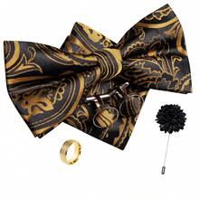 5Pcs Men Khaki Paisley Jacquard Bow Tie Pocket Square Cufflinks Ring Boutonniere Set, Cufflinks Pattern Random For Wedding Business Party - Khaki - View 2