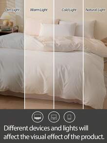 3pcs Set 100% Cotton Linen Texture, Note: Material Is Stiff, Duvet Cover Set (1 Duvet Cover + 2 Pillowcases), Without Filling, Bedroom Decor, Minimalist Style - Multicolor - View 4