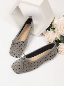 Women's Casual Elegant Comfortable Polka Dot Ballet Shoes Square Toe Loafers - Grey - View 2