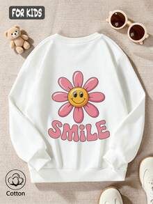 Girls' Cute Printed Drop-Shoulder Round-Neck Long-Sleeve Casual Sports Sweatshirt - White - View 3