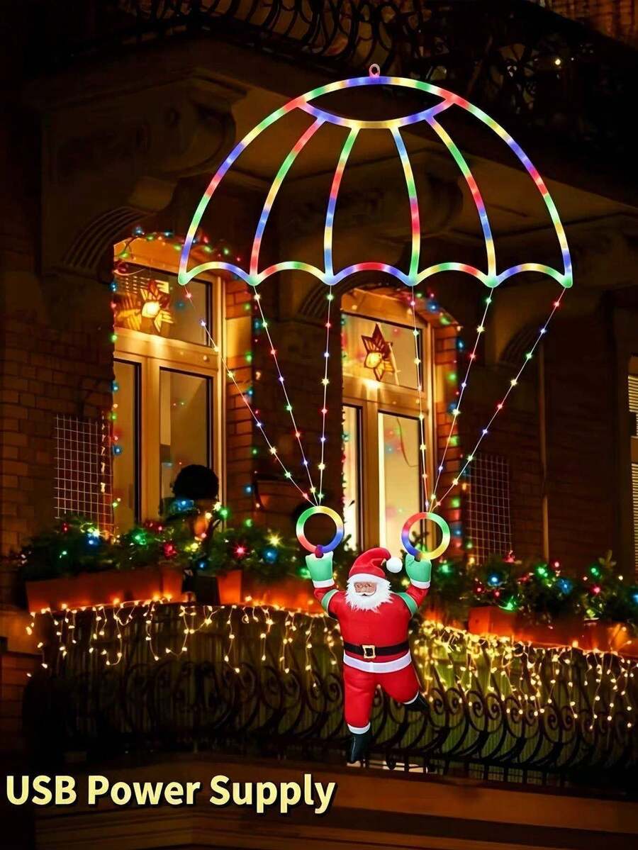 Creative Christmas Santa Parachute Light - USB Powered, 8 Lighting Modes, Colorful Lights To Create Christmas Atmosphere, Essential Christmas Decoration, Suitable For Home Decor, Holiday Gifts And Party Scenes