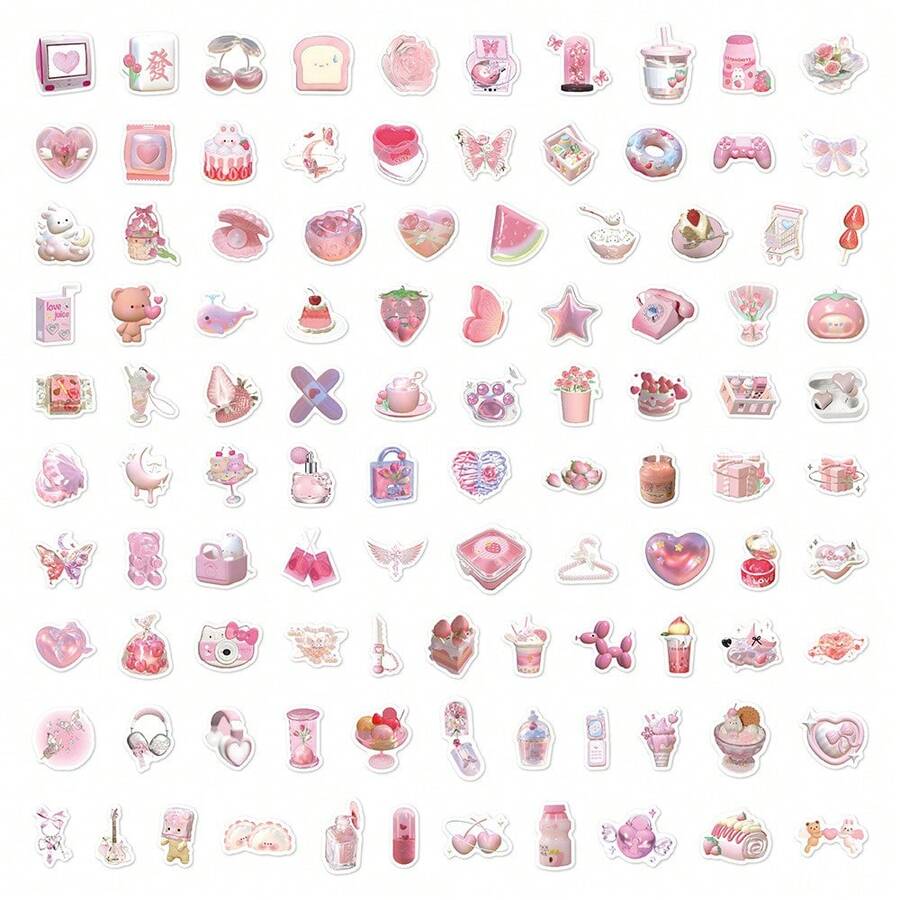 103pcs Pink Girl Style 3D Colorful Graffiti Stickers Die-Cut Decals For Laptop Water Bottle Luggage Decoration - Pink - View 1