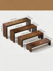4pcs Vintage Double Layer Wooden Wall Shelves - Rustic Style Wall-Mounted Display Racks, Space-Saving Storage Shelves For Kitchen, Bedroom, Living Room Decor - Multicolor - View 6