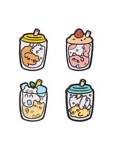 Set 4 Bros Enamel Hewan Boba Tea Kawaii, Pin Kerah Kartun Hewan Peliharaan Lucu untuk Dekorasi Ransel dan Jaket - MultiWarna - View 10