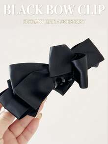 1pc Black Minimalist Banana Clip For High Ponytail, With Bow Elastic Hairband, Simple And Easy To Match Campus Style Hair Accessory - Black - View 5