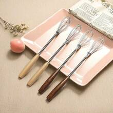 1pc/3pcs/5pcs Solid Wood Handle Egg Beater, 7.9 Inch Mini Stainless Steel Manual Wire Whisk, Kitchen Baking Stirring Tool, Home Kitchen Utensil. Note: Hand Wash Only, Dry Wooden Handle After Use; Slight Color Difference Due To Lighting Is Normal. - Multicolor - View 4