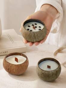 1pc Pure Natural Coconut Shell Scented Candles, Coconut Milk & Coffee Scent, Holiday Decorations, Holiday Candles, Suitable For Birthday Gifts, Souvenirs And Small Gifts, Desktop Decorations And Interior Decorations, Shooting Props Decoration - Multiple Styles - View 8