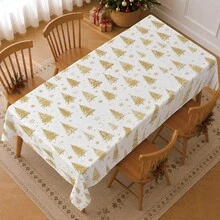 1pc Christmas Minimalist Gold Christmas Tree Pattern Tablecloth, Stain-Resistant Dining Table Decor Cloth, Suitable For Kitchen, Dining Table, Coffee Table, TV Cabinet, Entryway, Party Holiday Decoration, Home Decor, Christmas Gathering - Multicolor - View 1