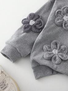BASUSARRI Girls' Sweatshirt Set, Round Neck Long Sleeve With 3D Floral, Flared Long Pants, Minimalist Fashion Elegant Outfit, Autumn Versatile Casual Set For Outings And Gatherings - Grey - View 5