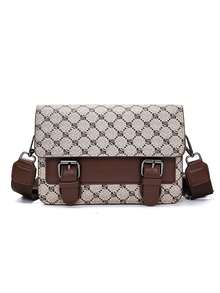 Men's Casual Monogram Flap Crossbody Bag, Small Messenger Bag, Luxury Box-Style Shoulder Bag, Horizontal Square Design, Sling, Travel, Minimalist - Multicolor - View 11