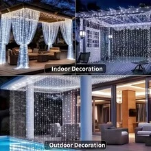 Solar Fairy Curtain Lights, 300/200/100 LED Outdoor Smart Light Strings, 8 Flashing Modes, Light Sensor, Suitable For Gardens, Yards, Weddings, Parties, Balconies, Porches - Solar Powered Curtain Lights - View 7