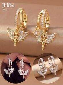 Hihho 2pcs/Set Luxury Style Angel Wing Ear Cuff Earrings, Atmospheric Women's Earrings Suitable For Dating, Commuting, Party Wear - Angel - View 2