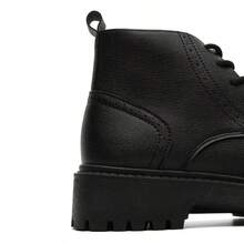 Men's High-Top Combat Boots, Non-Slip Thick Sole, Solid Color Stitching, Suitable For Outdoor Hiking, Casual Wear And Work - Black - View 8