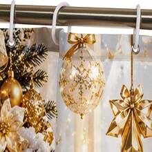 1pc/4pcs Window-Side Golden Tree Lantern Pattern Multifunctional Bathroom Decor Shower Curtain Set, Free 12 Hooks, Premium Holiday Atmosphere, Bathroom Mat, U-Shaped Bath Mat And Round Toilet Mat, Suitable For All Scenes Decoration, Bathroom Set - Windowside Golden Tree Lantern - View 5