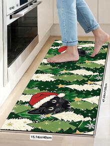 1/2pcs Christmas Vintage Diatomaceous Earth Mat, Black Cat & Christmas Tree Pattern, Super Absorbent, Non-Slip, Perfect For Bathroom, Kitchen And Dining Room, Quick Dry, Ideal Home Decor And Bathroom Rug Gift - Multicolor - View 18