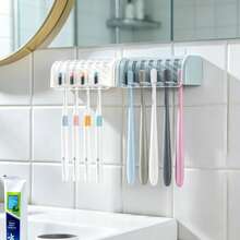 1pc Drill-Free Dustproof Toothbrush Holder, Bathroom Electric Toothbrush Box, Toothpaste Storage Box, 5-Compartment Self-Adhesive Toothbrush Organizer, Bathroom Accessories - Multicolor - View 3