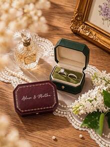 Personalized Octagonal Ring Box, Suitable For Wedding Store Ring Box, Vintage Leather Style, Can Hold Two Rings Wedding Ring Holder, Can Be Engraved With Name Proposal Engagement Wedding Anniversary Gift, Valentine's Day Gift, Birthday Gift, Bridal Shower Gift - Multicolor - View 9