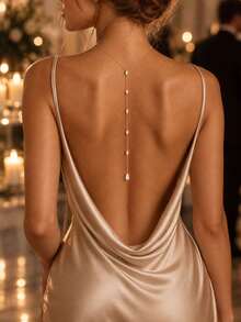 XYHEALER 1pc Gold Back Necklace For Women, Crystal Drop Back Chain Jewelry, Delicate Y Backdrop Necklace For Backless Dress, Wedding Bridal Party Jewelry - A - View 7