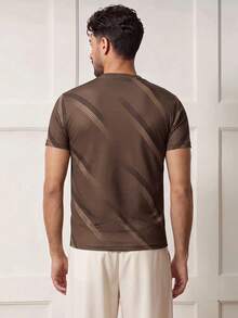 Voidago Men's 3D Pattern T-Shirt - Casual Polyester Knit Fabric, Short Sleeve, Round Neck, Mountain Pattern, Brown/Black, Essential For Summer - Multicolor - View 2