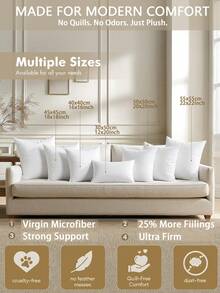 1pc White Pillow Insert, Pillow Inner, Cushion Core, High Quality Throw Pillow Insert, DIY Doodleable, Suitable For Sofa, Living Room, Bed Pillow Insert, Bedroom Pillow Core, Chair Support Cushion Insert - White - View 2